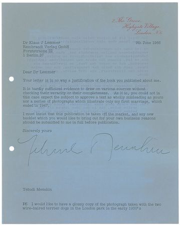 Lot #733 Yehudi Menuhin Typed Letters Signed - Image 2
