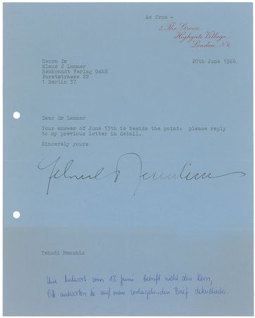 Lot #733 Yehudi Menuhin Typed Letters Signed - Image 3
