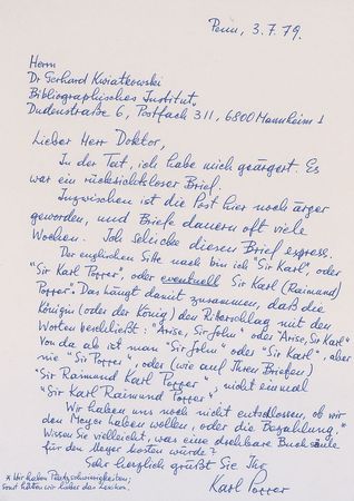 Lot #201 Karl Popper: Discussing the implications of ?Sir Karl Popper? - Image 1