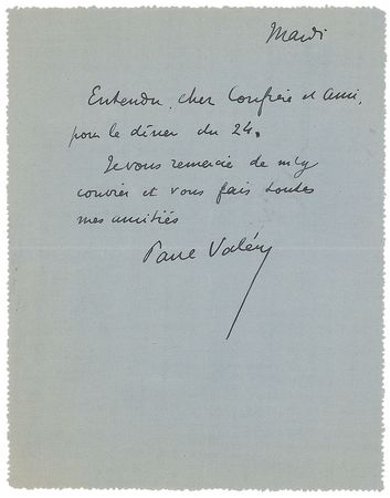 Lot #715 Paul Valery Handwritten Letter Signed - Image 1