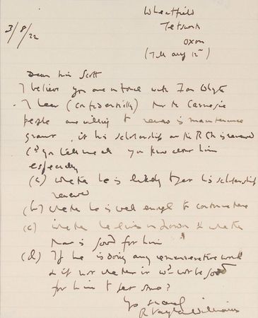Lot #750 Ralph Vaughan Williams Handwritten Letter Signed - Image 1