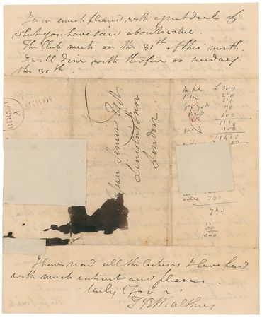 Lot #199 Thomas Robert Malthus: “I think it infinitely preferable to confine the term wealth as Adam Smith does to the material manageable e???? or commodity, and to place personal services in a different category” - Image 4