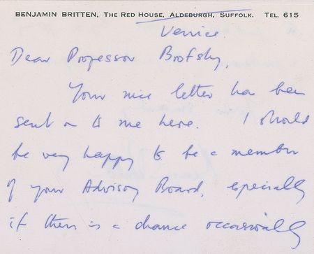 Lot #720 Benjamin Britten Handwritten Letter Signed - Image 1