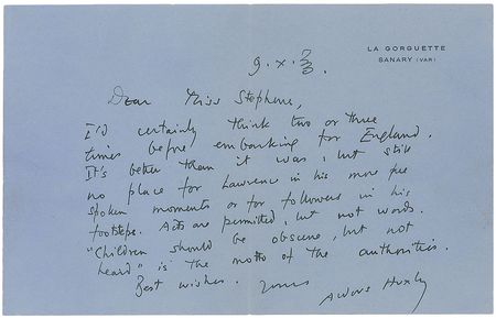 Lot #664 Aldous Huxley Handwritten Letter Signed - Image 1