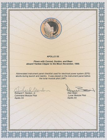 Lot #434 Apollo 12: Instrument panel checklist flown on Apollo 12 - Image 3