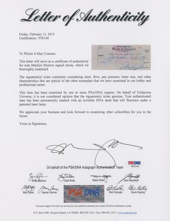 Lot #3113 Marilyn Monroe Signed Check - Image 2