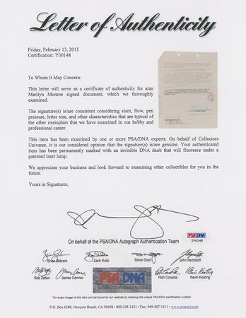 Lot #3112 Marilyn Monroe Signed Document - Image 6