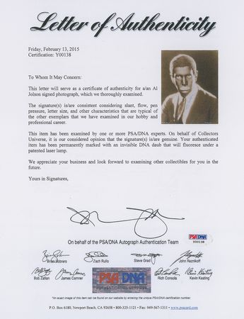 Lot #3077 Al Jolson Signed Photograph - Image 3