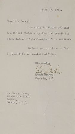 Lot #3217 Glenn Miller Signed Photograph and Letter - Image 3