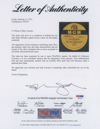 Lot #3218 Hank Williams Signed Record - Image 3