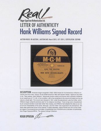 Lot #3218 Hank Williams Signed Record - Image 4