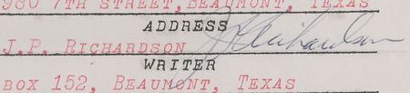 Lot #3222 Big Bopper Lyrics and Signed Document - Image 3
