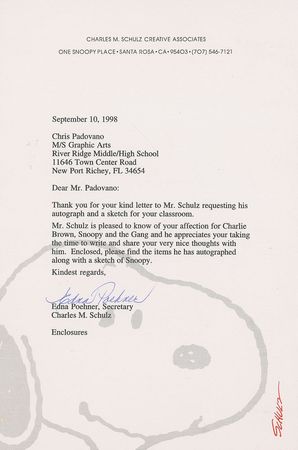 Lot #3208 Charles Schulz Signed Snoopy Sketch - Image 2