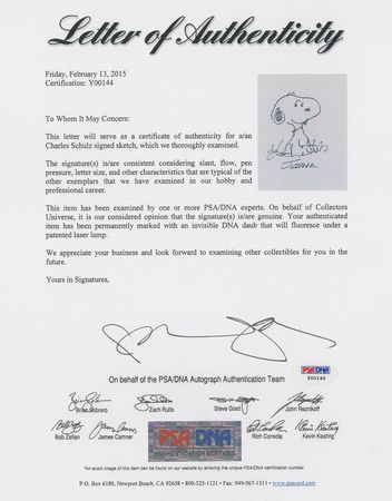 Lot #3208 Charles Schulz Signed Snoopy Sketch - Image 3