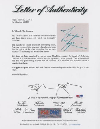 Lot #3230 Janis Joplin Signature - Image 2