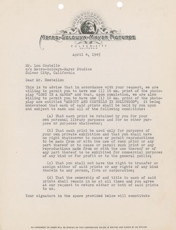 Lot #3111 Abbott and Costello Pair of Signed Documents - Image 2
