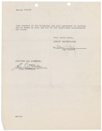 Lot #3111 Abbott and Costello Pair of Signed Documents - Image 3