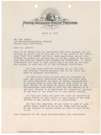 Lot #3111 Abbott and Costello Pair of Signed Documents - Image 4