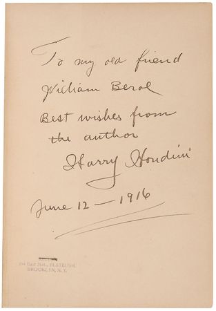 Lot #3021 Harry Houdini Signed Book