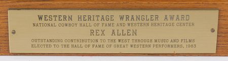 Lot #3180 Rex Allen’s Wrangler Award - Image 5