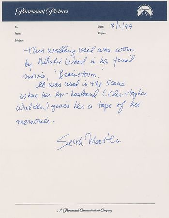 Lot #3185 Natalie Wood’s Veil from Brainstorm - Image 6
