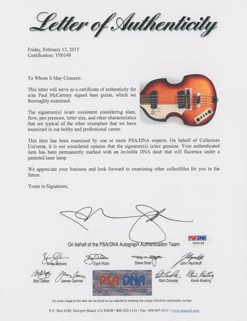 Lot #3227 Paul McCartney Signed Hofner Bass Guitar - Image 5