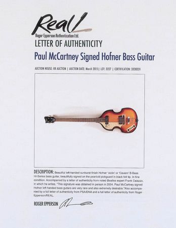 Lot #3227 Paul McCartney Signed Hofner Bass Guitar - Image 4
