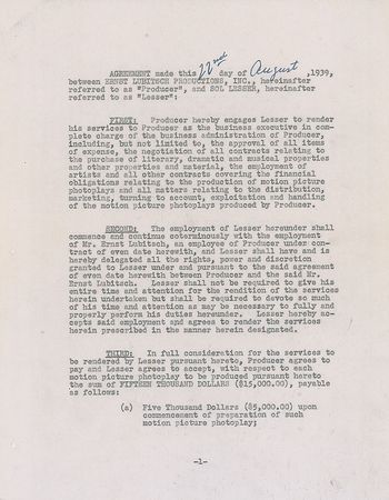 Lot #945 Ernst Lubitsch Signed Document - Image 1