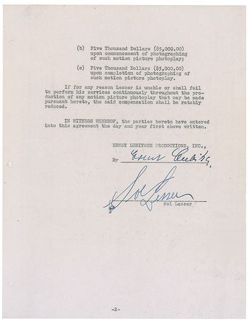Lot #945 Ernst Lubitsch Signed Document - Image 2
