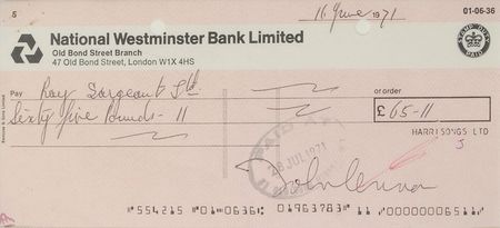 Lot #786 Beatles: John Lennon: Rare Lennon check cut while putting the finishing touches on ?Imagine? - Image 2