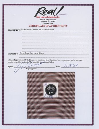 Lot #819 U2: Uncommon band-signed pressing of their 1982 single ‘A Celebration’ - Image 2