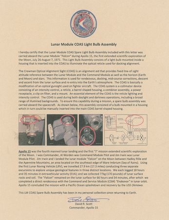 Lot #468 Apollo 15: Flown spare lightbulb assembly for Apollo 15?s Crewman Optical Alignment Sight - Image 4