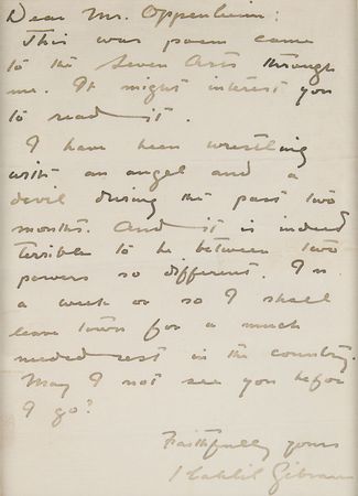 Lot #651 Kahlil Gibran: “I have been wrestling with an angel and a devil” - Image 2