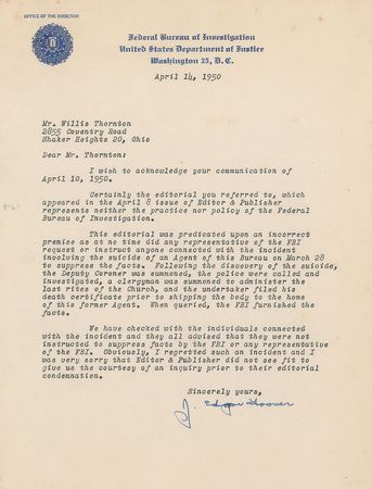 Lot #297 J. Edgar Hoover Typed Letter Signed - Image 1