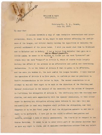 Lot #29 William H. Taft: The League of Nations and