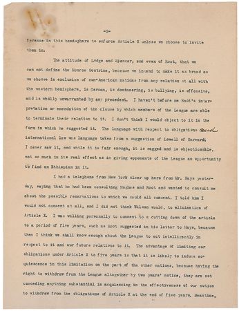 Lot #29 William H. Taft: The League of Nations and Monroe Doctrine - Image 2