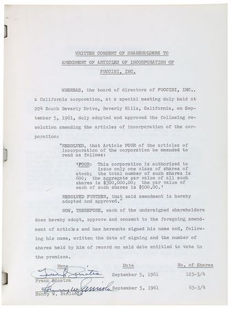 Lot #818 Frank Sinatra Signed Document - Image 1