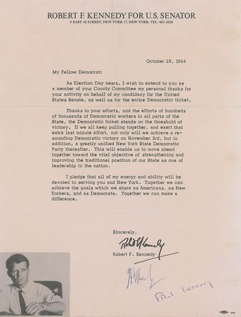 Lot #324 Robert and Ethel Kennedy Typed Letter Signed - Image 1
