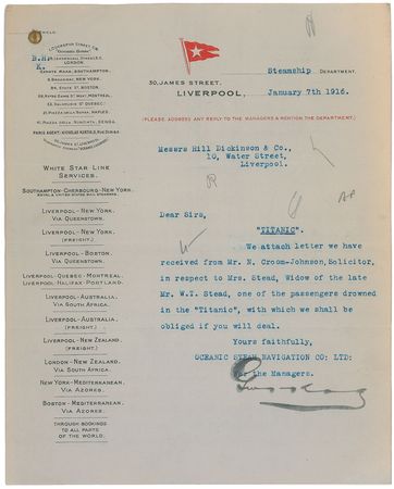 Lot #261 William T. Stead: “The White Star Line