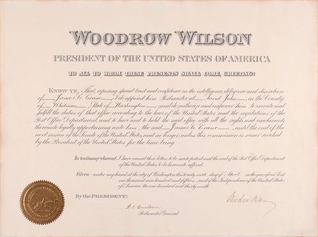 Lot #34 Woodrow Wilson Signed Document - Image 1