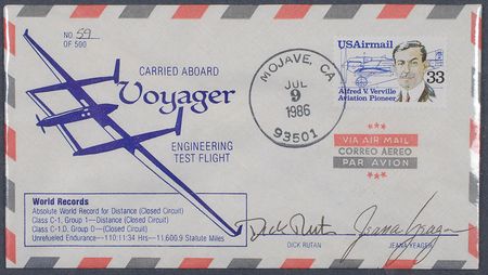 Lot #452 Voyager: Rutan and Yeager Flown Covers and Signed Photograph - Image 4