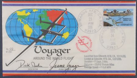 Lot #452 Voyager: Rutan and Yeager Flown Covers and Signed Photograph - Image 6