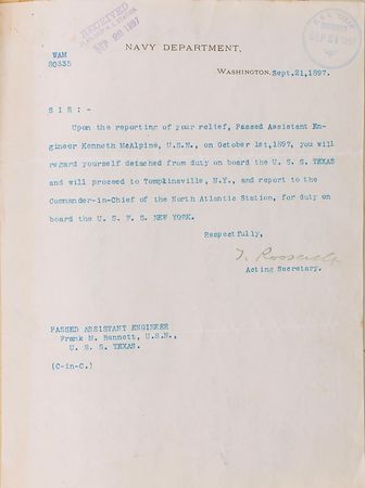 Lot #21 Theodore Roosevelt: Substantial late 19th-century naval archive, including Roosevelt as assistant secretary - Image 2