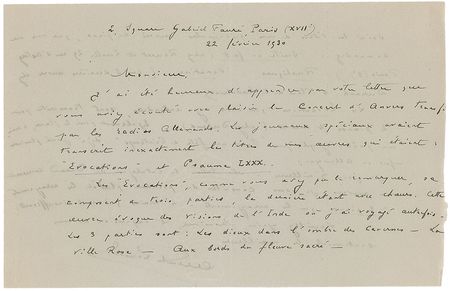 Lot #760 Albert Roussel Handwritten Letter Signed - Image 1