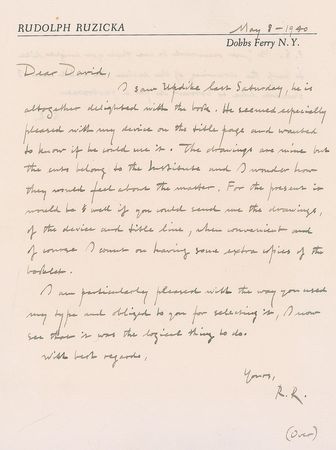 Lot #729 Rudolph Ruzicka Handwritten Letter Signed - Image 1