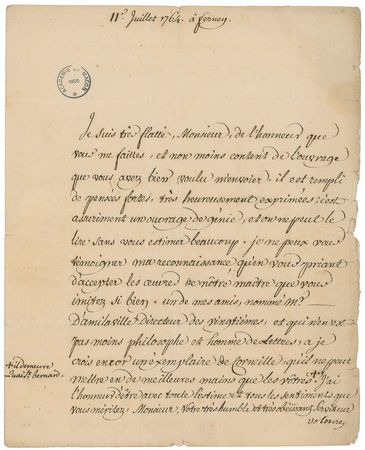 Lot #699 Voltaire: Commenting on a literary work “filled with strong thoughts very successfully expressed” - Image 1