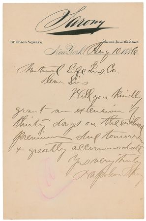 Lot #609 Napoleon Sarony Handwritten Letter Signed - Image 1