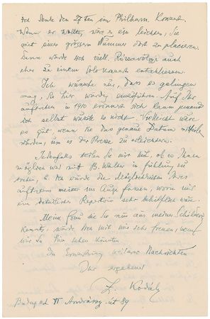 Lot #750 Zoltan Kodaly Handwritten Letter Signed - Image 2