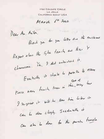 Lot #157 DNA: Francis Crick: Crick investigates family trees “by studying what is called mitochondrial DNA” - Image 1