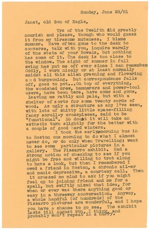 Lot #687 J. D. Salinger: The famously reclusive author visits a Pissarro exhibit and goes to the movies??I got hooked into seeing Raiders of the Lost Ark? - Image 1